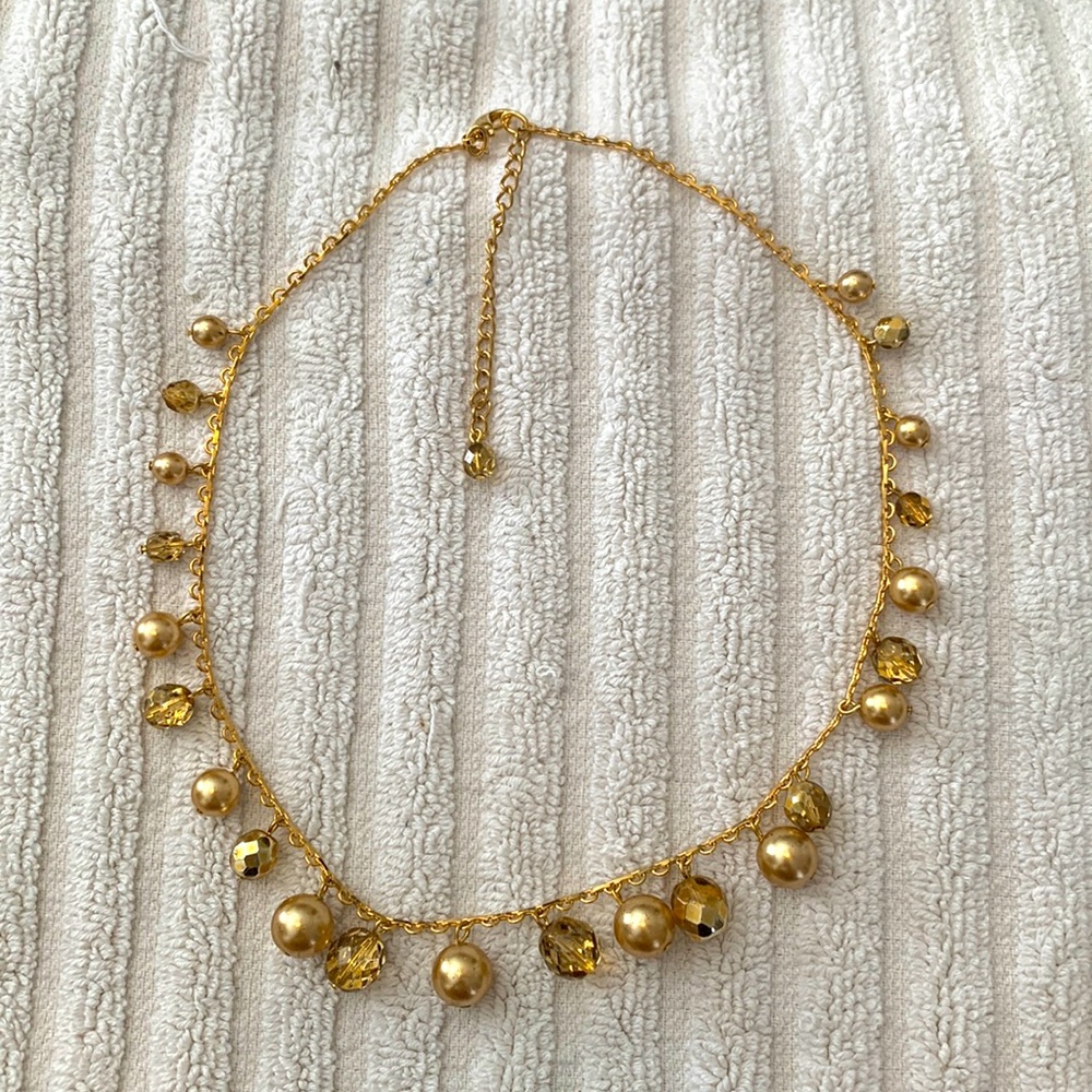 Vintage Gold Tone Metal and Gold Crystal Necklace